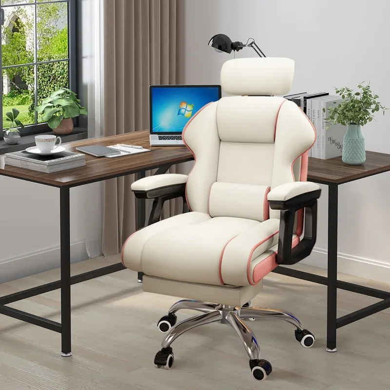 Executive Computer Chair Home Office Desk Chair,Adjustable Angle, Ergonomic Adjustable Height PU Leather Chairs with Cushions Ar