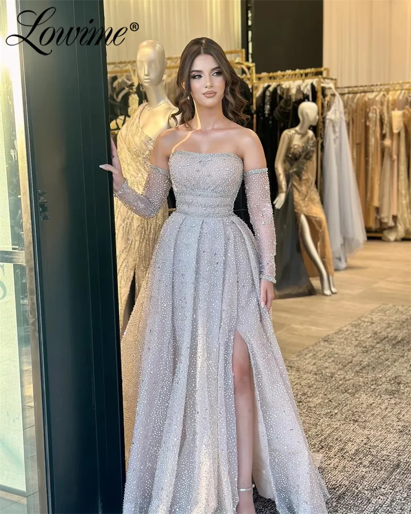 Amazing 2025 Silver Prom Dress With Gloves A Line Rhinestones Cryatal Formal Party Reception Birthday Evening Dresses Customized