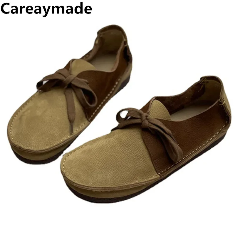 Careaymade-Casual Shoes Retro Genuine leather women\'s shoes, new in autumn,cowhide lace up single shoes,flat soles women shoes