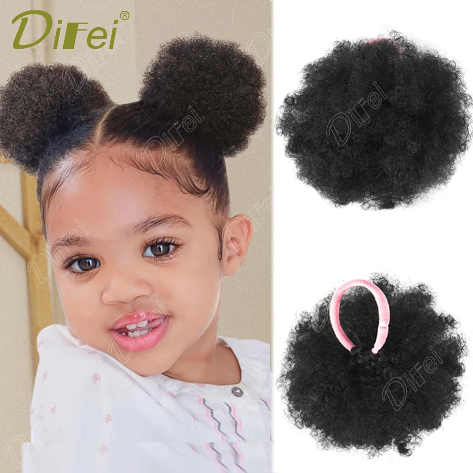 DIFEI Peluca sintética de cola de caballo esponjosa para niños, extensión de cola de caballo, 2 uds., peluca de cola de caballo de pelo rizado flexible y elástico