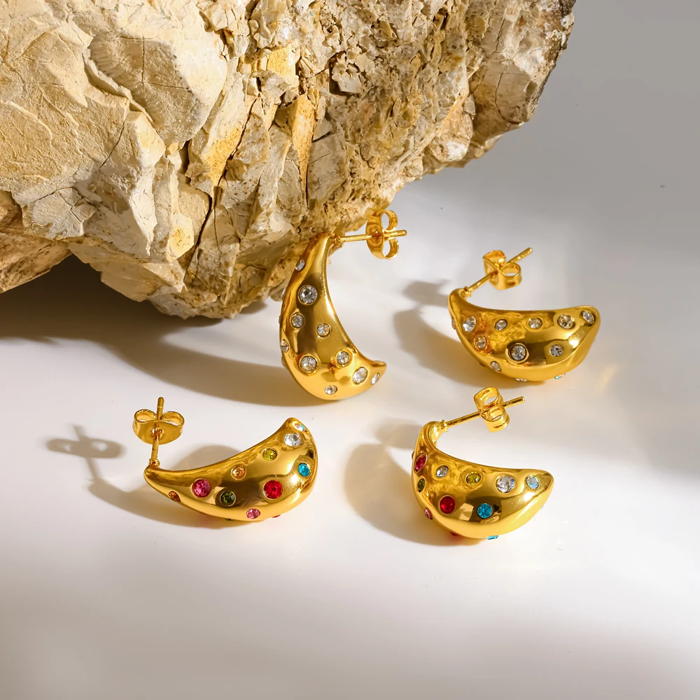 Modische Ohrringe in Tropfenform für Damen, mit bunten Zirkonia-Einsätzen, aus Edelstahl, als Schmuck für Partys. – Detail 2