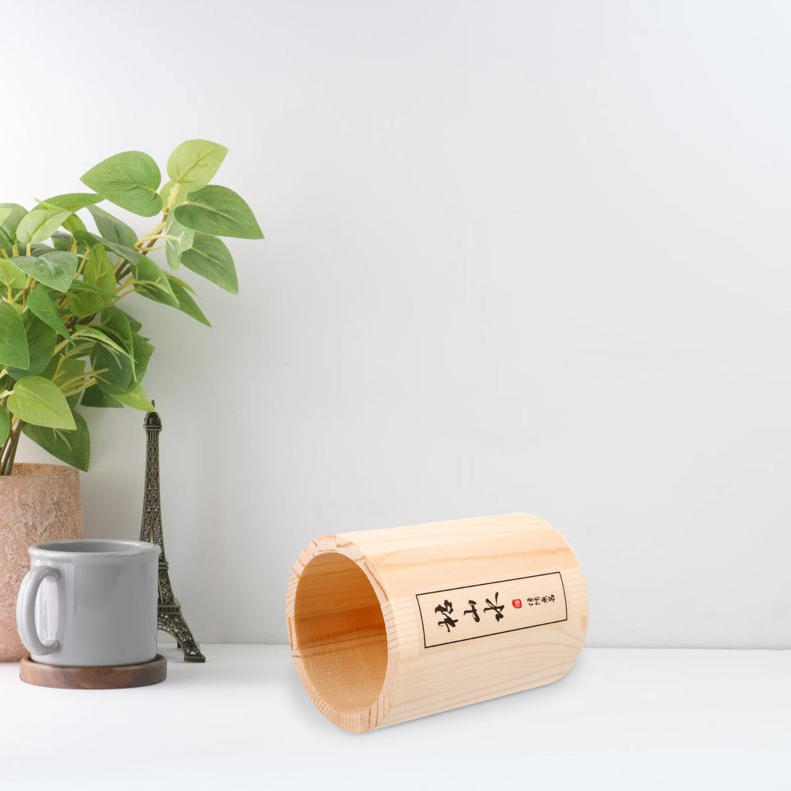 حامل مكابس حديقة زن صندوق رمل خشبي منظم أدوات سطح المكتب صندوق تخزين صغير حامل فرشاة للمكياج دلو خشبي #6