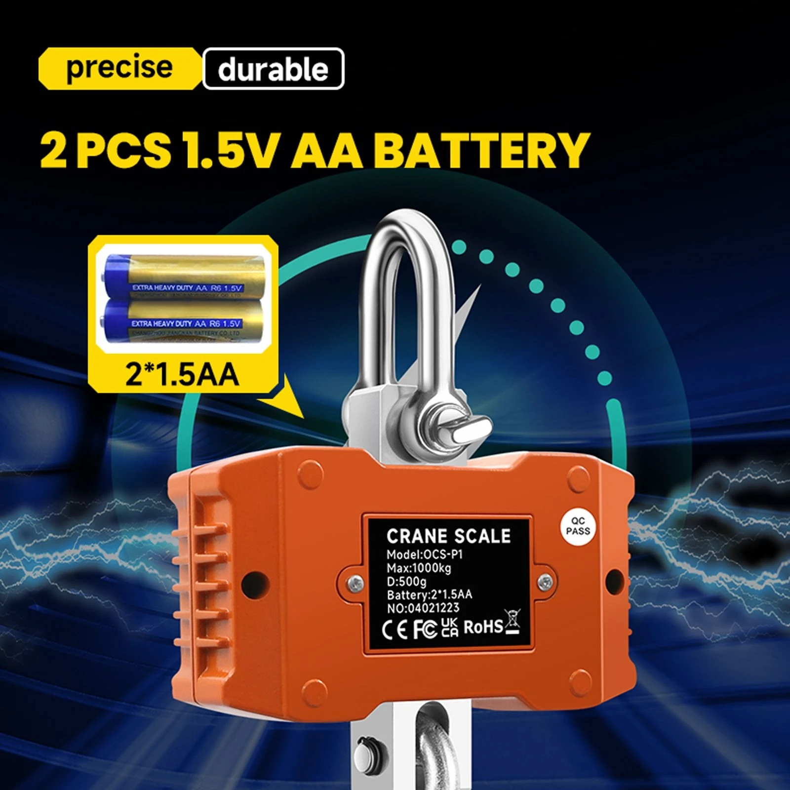 

1000KG Industrial Crane Scale Large LCD Auto Lock Steel Hook Heavy Weight Blance Remote Control 2T Digital Hanging Scales