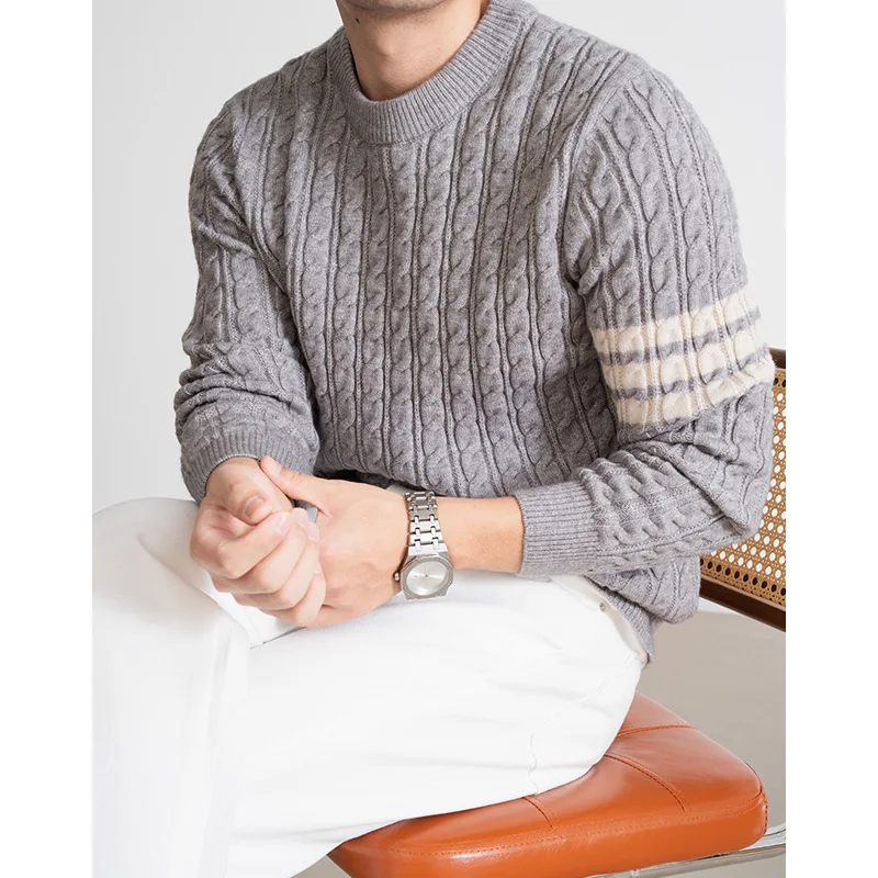 Męski sweter z okrągłym dekoltem na jesień i zimę, gruby, modny, z długim rękawem, dzianinowy top męski.