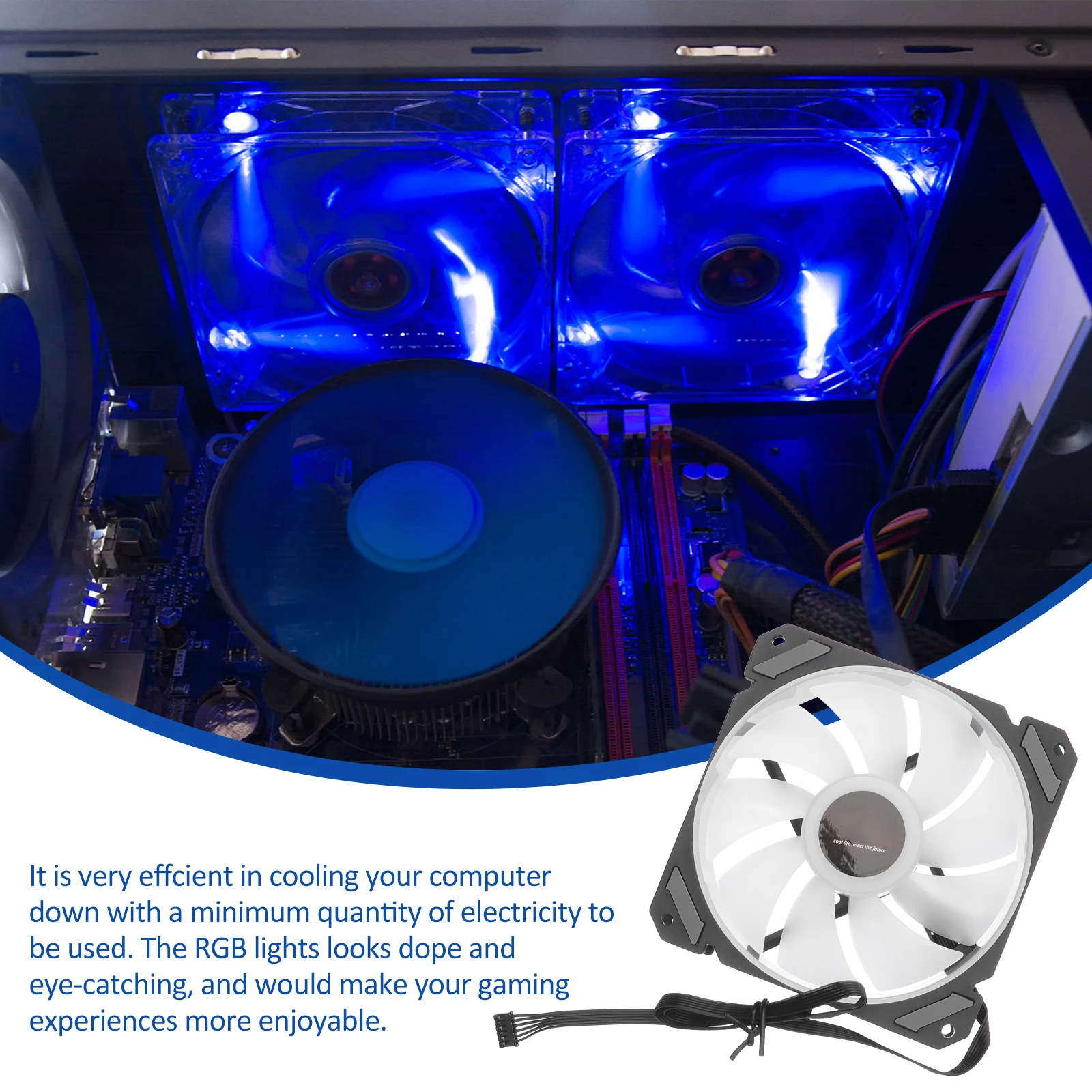 1 Juego de ventiladores con cubierta de ordenador Rgb de 12cm, controlador estándar, refrigeración eficiente, LED colorido de baja potencia, sistema de refrigeración de Pc duradero para juegos