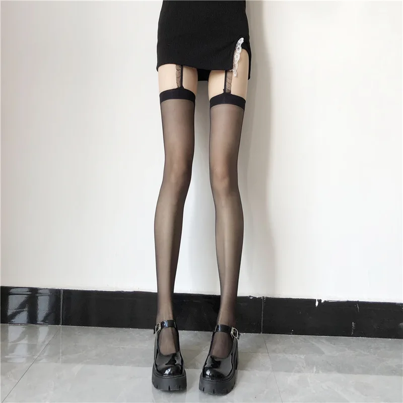 Lace One-Piece Sling Black Silk Stockings Ultra-Thin Fully Transparent Open Crotch Sexy Pure Desire Pantyhose