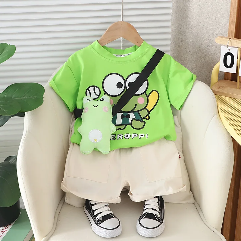 2024 New Summer K-style Kidsren\'s Clothing, Small Frog Bag, Short-sleeved Two-piece Set, Summer Clothing, Kidsren\'s Suit, Beh...