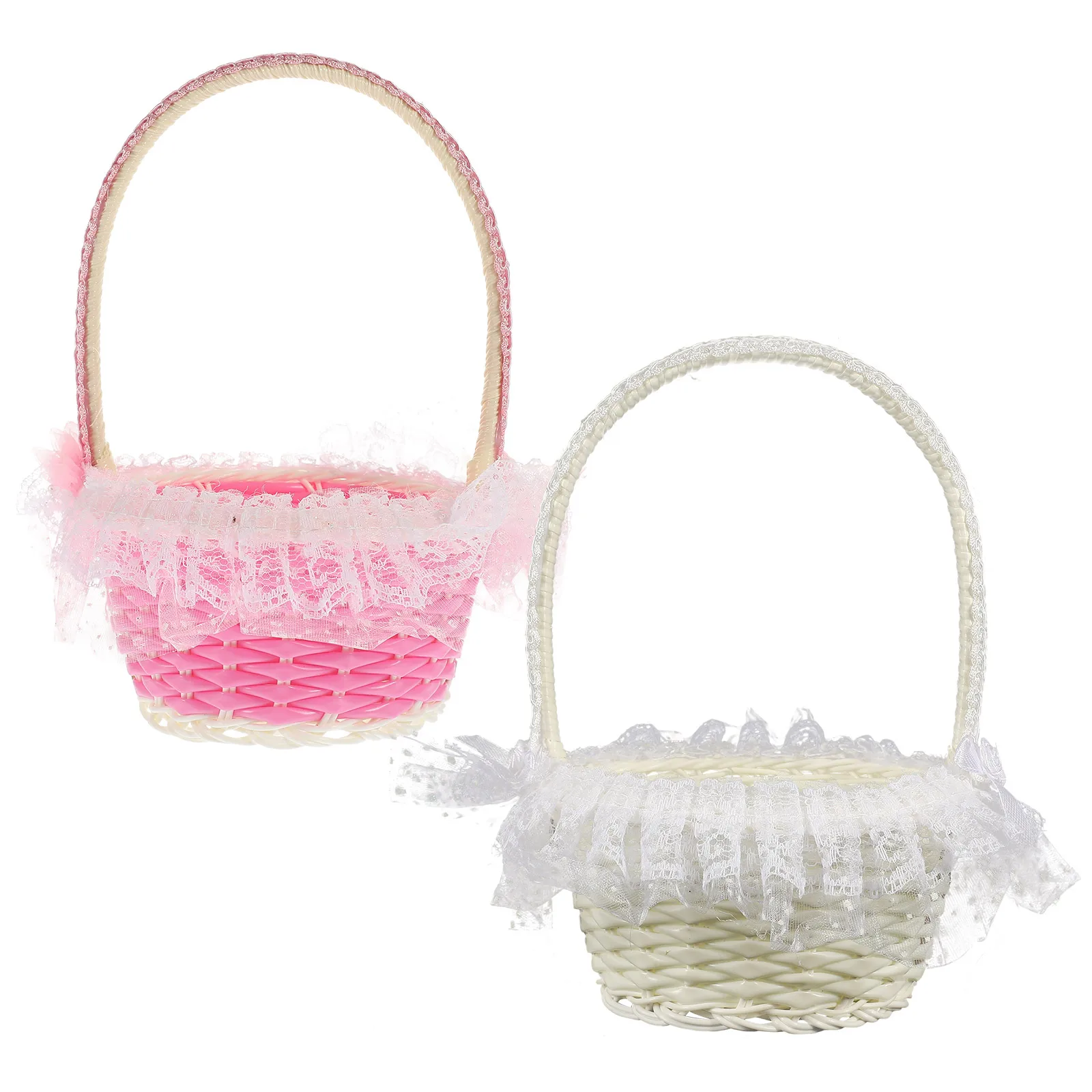 

2 Pcs Wicker Flower Basket Versatile Western Wedding Girl Rattan Delicate with Handle Yarn Edge Arrangement Holder Lightweight