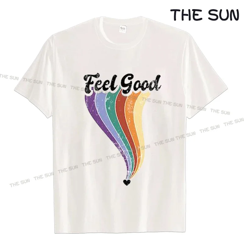 Feel Good Rainbow Cotton Printing Shirt Harajuku Casual t-Shirt Street Fashion abbigliamento manica corta Streetwear uomo donna