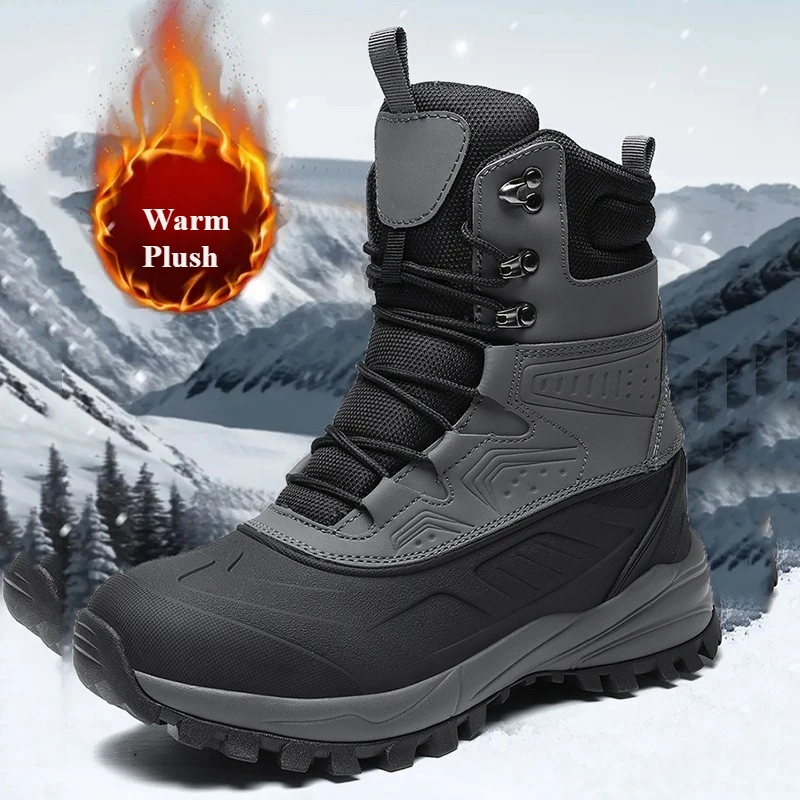 

Plus Size 48 Outdoor Hiking Shoes for Men Winter Cotton Shoes Warm Plush Snow Boots Waterproof Non-slip Men Work Ankle Boots