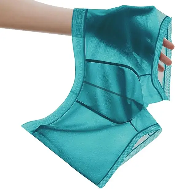 Jinshi Men's Ice Silk Cool Boxers Briefs Trunks Sexy See-Through Comfort Underwear For Men