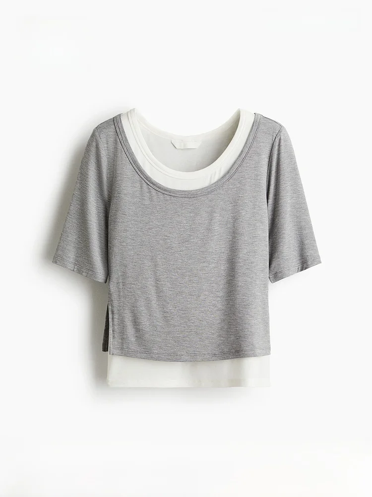 

Летняя женская модная повседневная многослойная футболка H&M 1306321 с коротким рукавом, стандартной длины, из смесового волокна, женская модная одежда