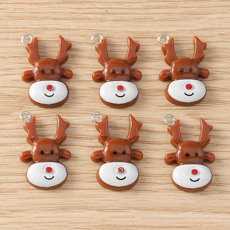 10 Stück Niedliche Weihnachtsanhänger aus Kunstharz: Weihnachtsmann, Baum, Hirsch für die Herstellung von Ohrringen, Halsketten, DIY-Bastelarbeiten und Schmuckzubehör – Detail 6