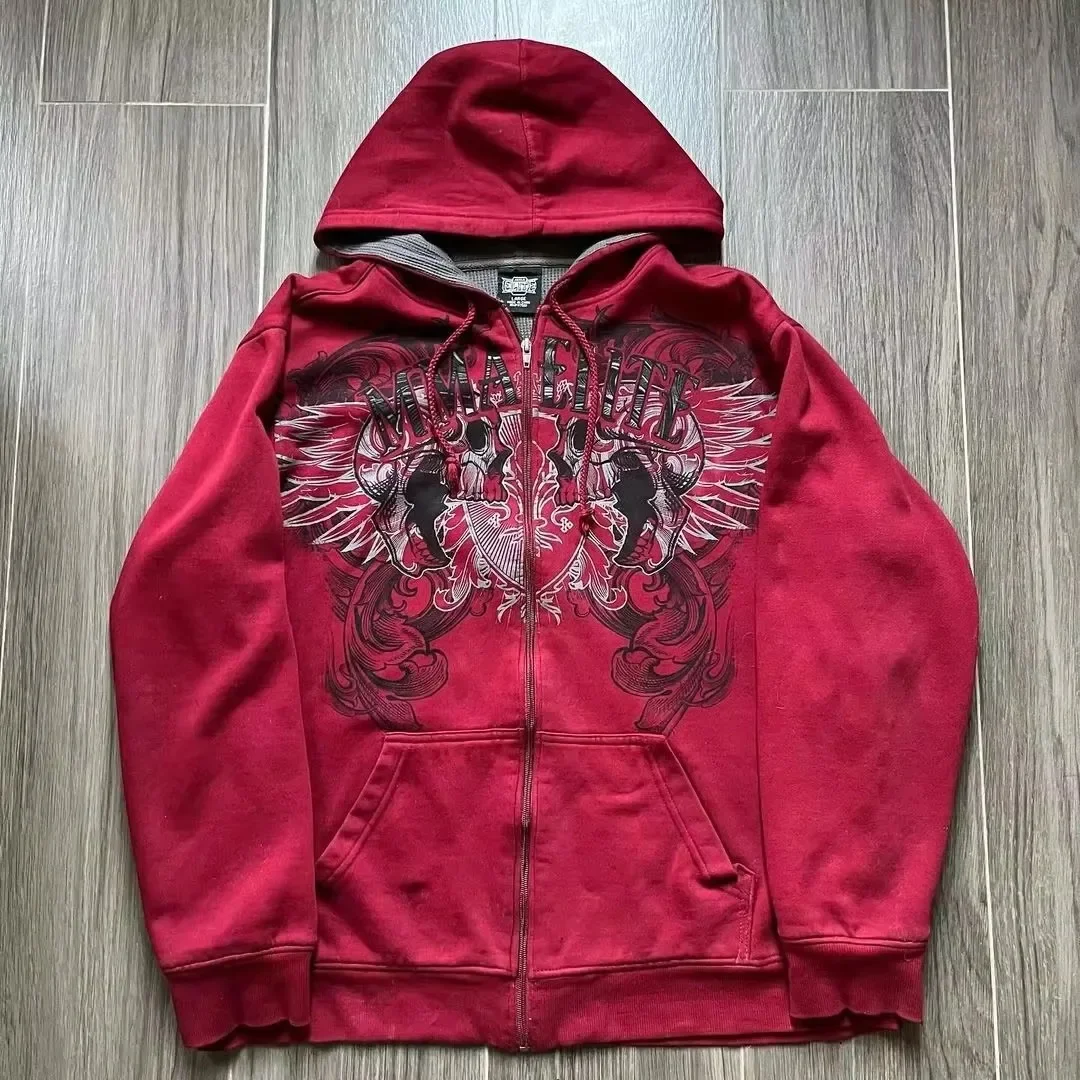 2000s New Cotton Red coppia Zipper felpe con cappuccio Vintage Elite Full Zip felpa con cappuccio taglia Skull Snake Red Y2K felpe