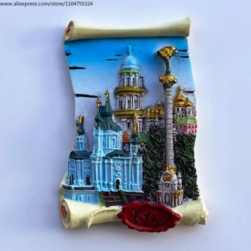 Ukraine Kyiv Scroll Refrigerator Sticker Magnet Creative Tourism Memorial Crafts City Building Sign Message Sticker