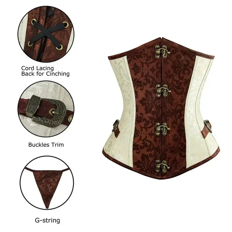 Steampunk Vintage Underbust Corset Gothic Punk Faux Leather Waist Cincher Bustiers Halloween Pirate Costume