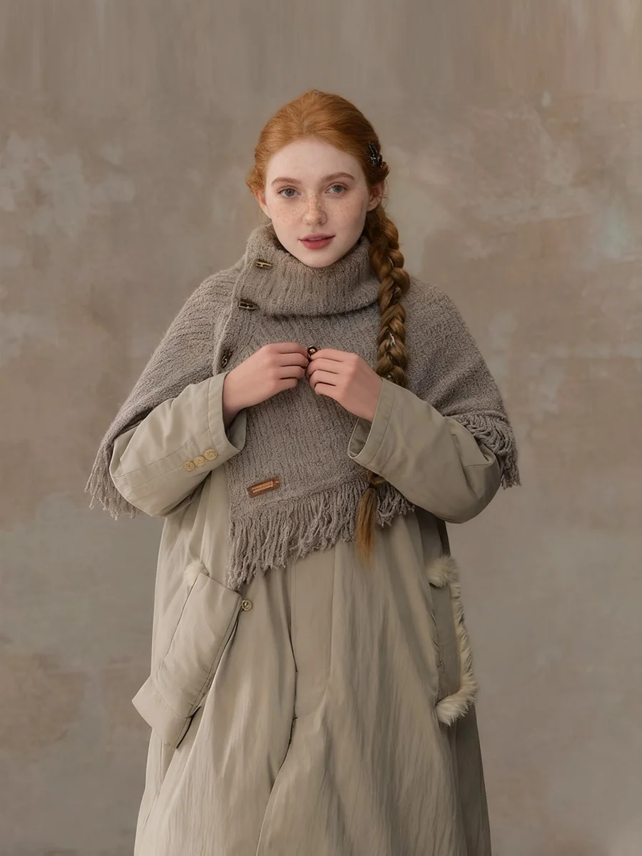 韓国風ニットウールショール-レディースアウターコート-暖かい秋冬新作-ロング丈長方形-無地-若い女性向け