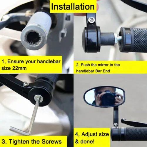 دراجة نارية عالمية 7/8 "مقود نهاية المرايا الجانبية للرؤية الخلفية لهوندا ياماها سوزوكي كاواساكي دوكاتي Bmw هارلي