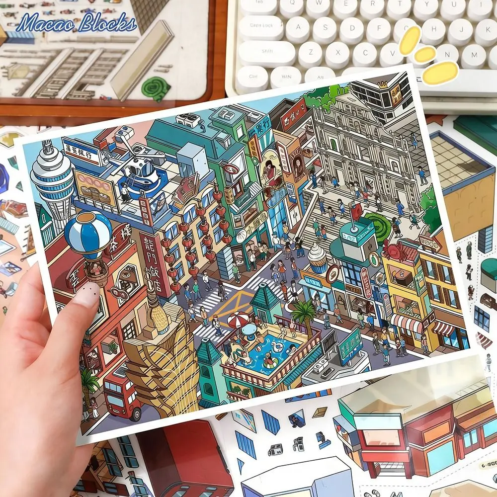 

Kawaii Design 3D City Sticker DIY Design Special Economic Zone Landscape Sticker Festival Theme Street Scene Sticker