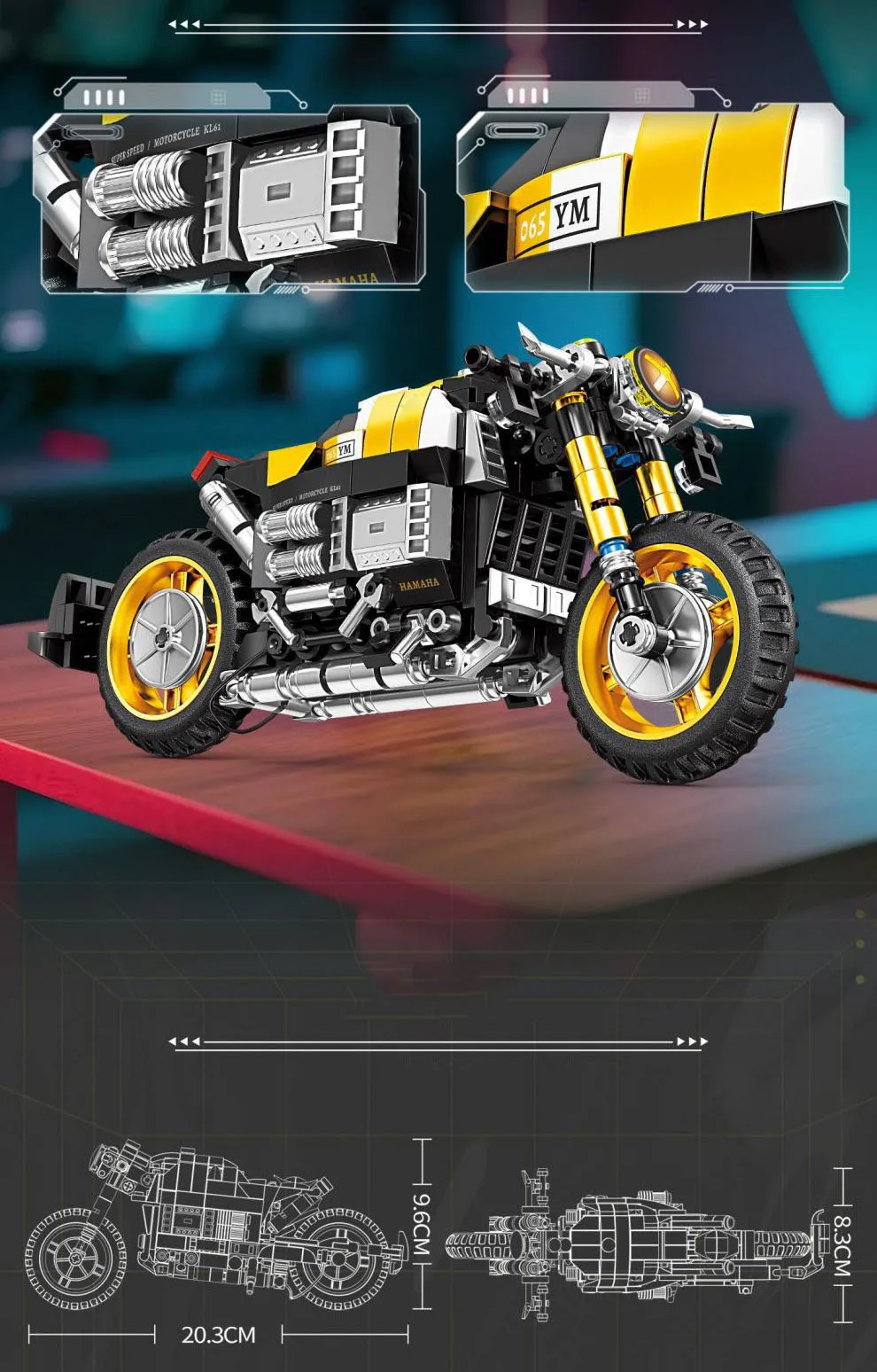 Schnelles Motorrad XR155 RnineT ‌ Dragster 800 Indian Scout Modellbausatz, Motor-Konstruktions-Bausteine, Spielzeug für Geschenke – Detail 3