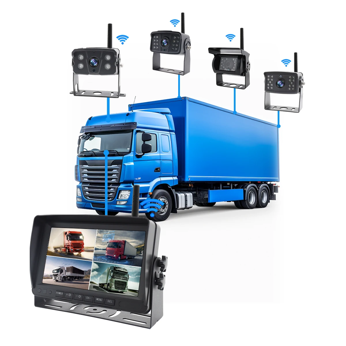 

10,1-дюймовый видеорегистратор заднего вида, записывающий монитор, 4 шт., беспроводная система камер для грузовика, система камер для вилочного погрузчика