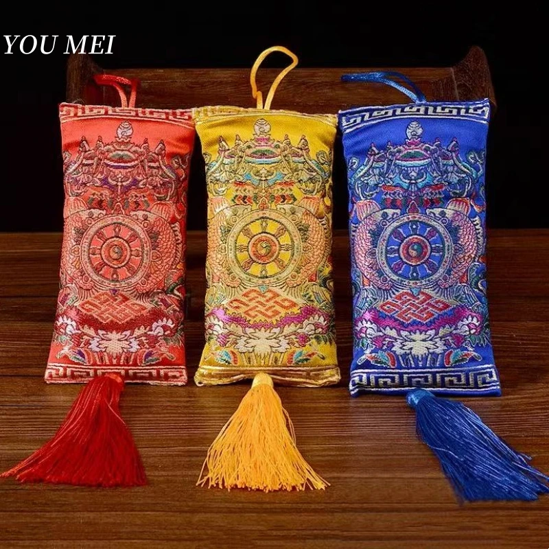 

Buddhist Item Amulet Embroidery Eight Auspicious Car Center Console Pendant,Trinket Gift Souvenir Remove Unpleasant Odors Bag