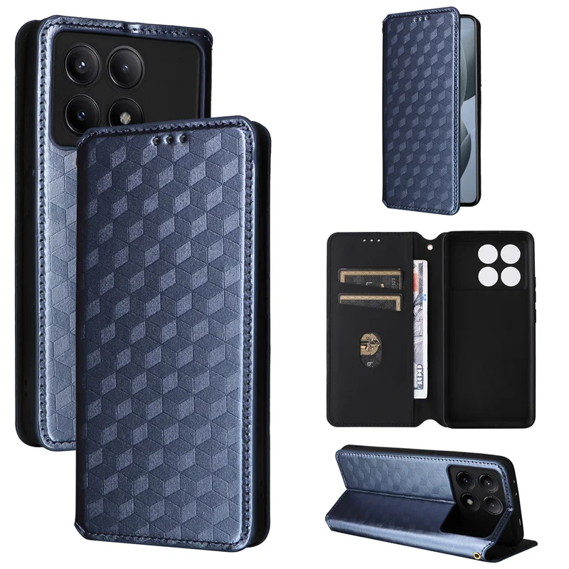 For Poco X6 Pro 5G Magnetic Card Flip Leather Stand stereoscopic lines Phone Protective Case For Xiaomi Poco X6 Pro X6Pro Cases