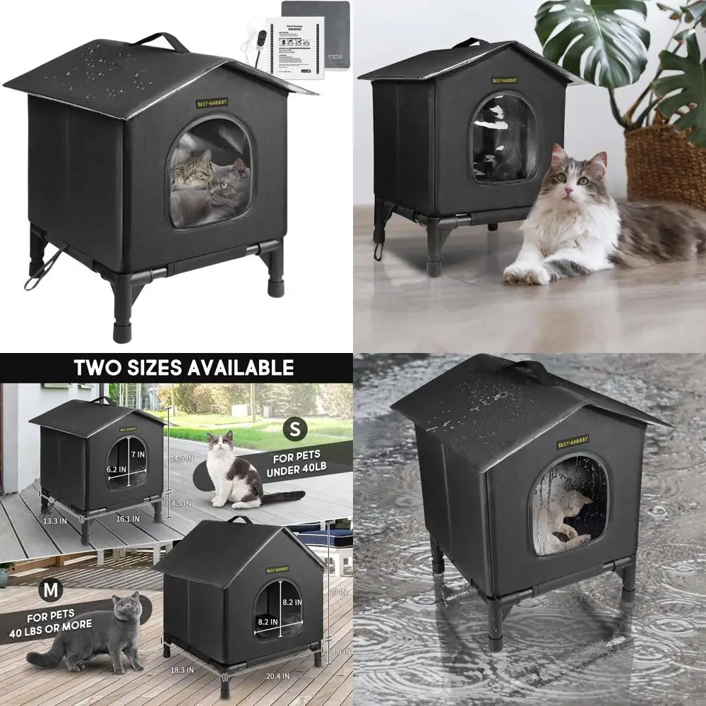 

Зимний готовый домашний кошачий домик, водонепроницаемый и изолированный, идеально подходит для маленьких кошек (черный)