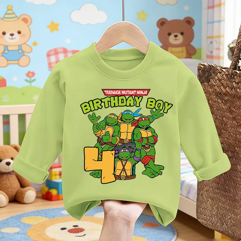 

Teenage Mutant Ninja Turtles Birthday Long Sleeves T Shirt Boy CartoonTops Green T Shirt Spring Clothes Birthday Party Supplies