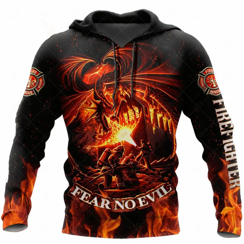 Firefighter Hoodies Men\'s Hoodie 3D Print Tops Autumn Long Sleeved Streetwear Designer Hooded For Men Clothing