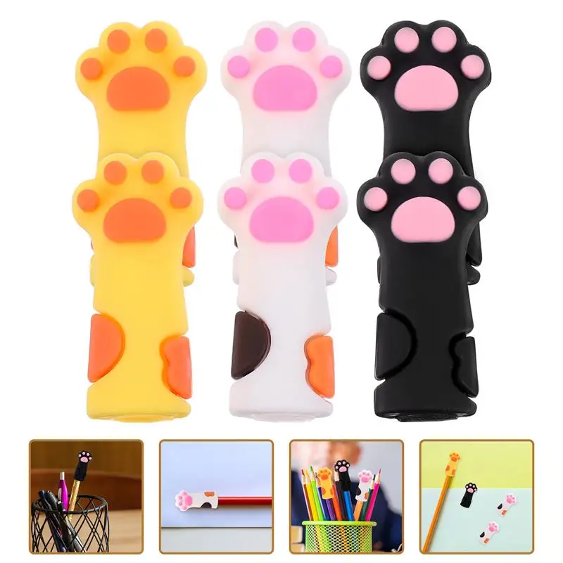 6Pcs Cartoon Cat Pencil Caps Claw Pen Cap Pencil Cap Primary School Stationery Pen Cover Kindergarten Pencil Protective Cover ﻿