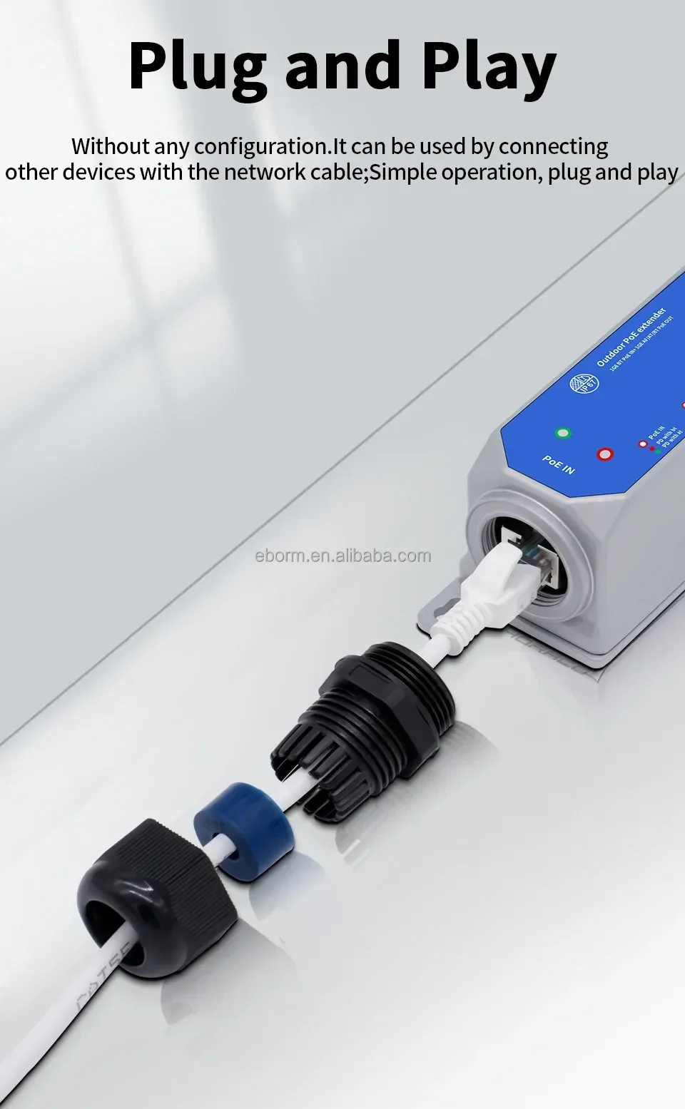 1000 ميجابت في الثانية IP67 خارجي مقاوم للماء 1 في 1 مخرج جيجابت POE مكرر 90 وات POE + موسع