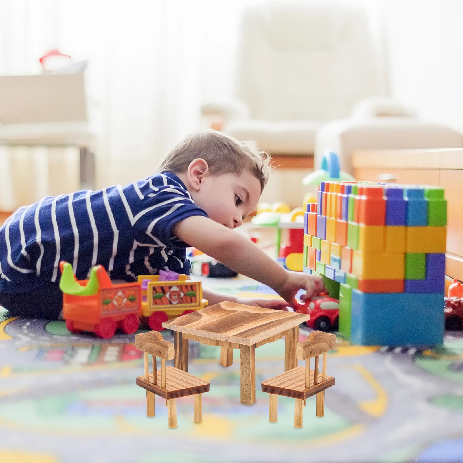 Mini conjunto de móveis de madeira cadeira de mesa emulacional decoração de mobiliário doméstico para crianças presente de jogo criativo pequenos móveis chineses
