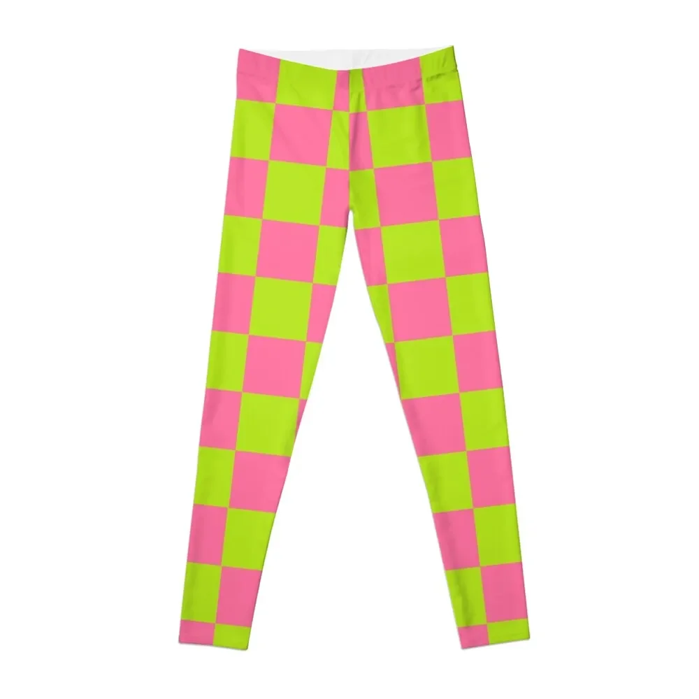 Checkered Lime Green and Pink Leggings Female legging pants Sports female gym wear Womens Leggings