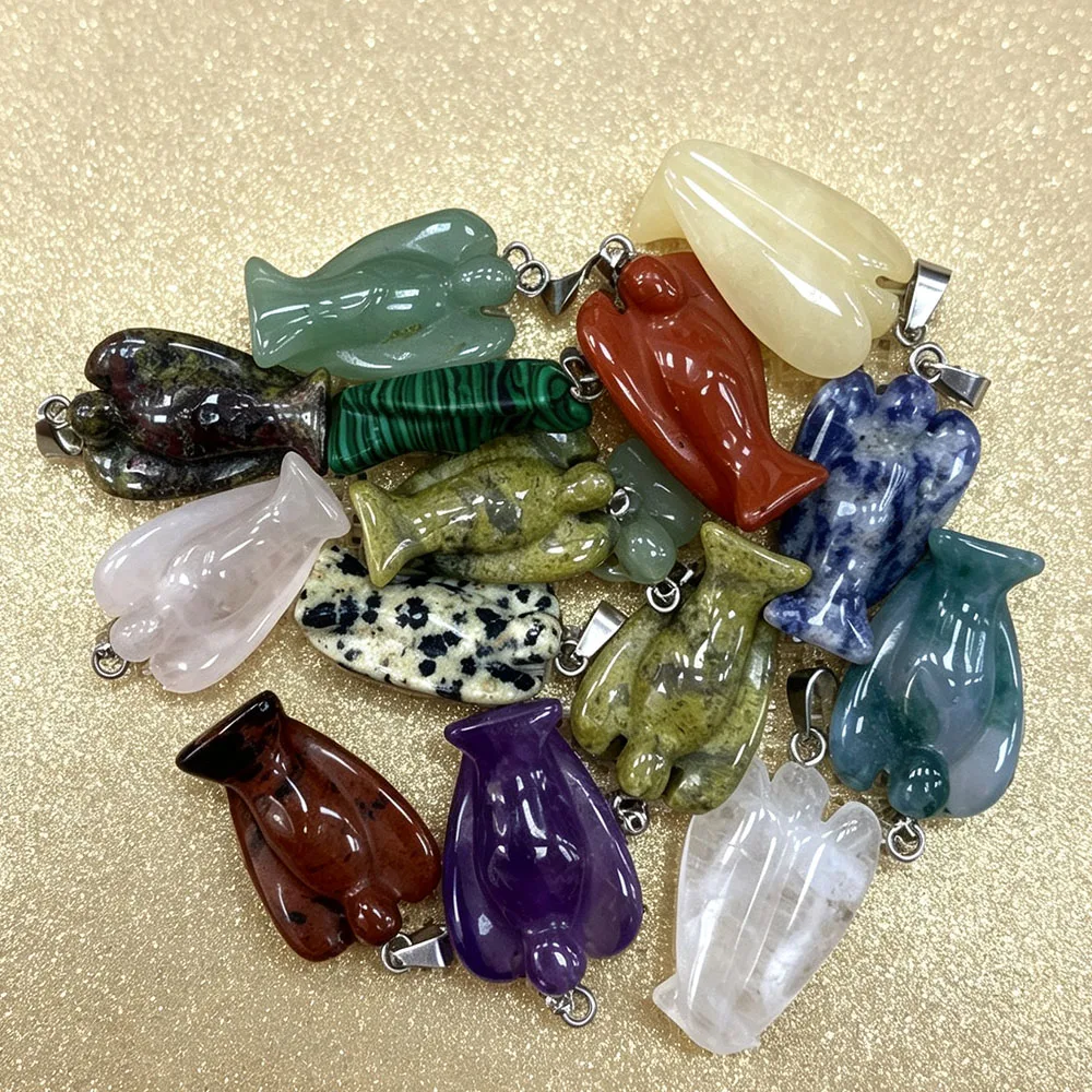 Unique Personality Natural Stone Polished Angel Stone Single Hole Red Stone Amethyst Pendant DIY Necklace Jewelry Accessories