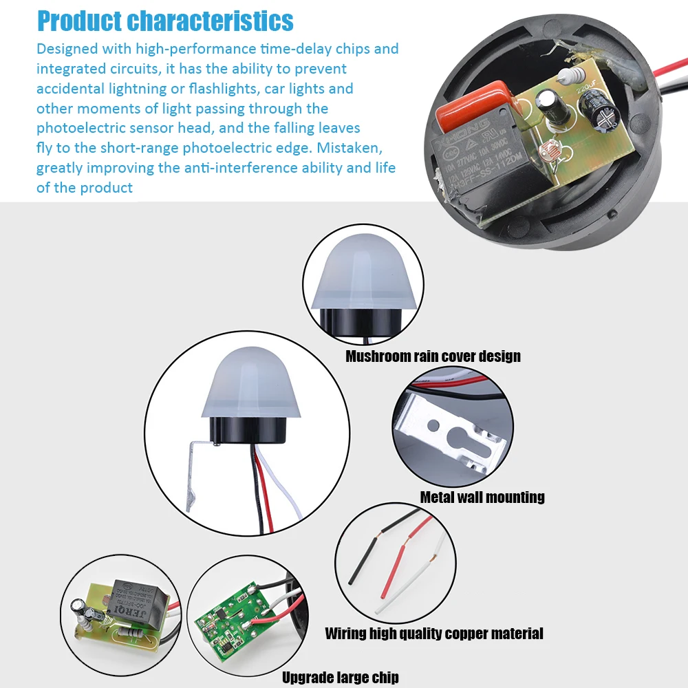 Automatic On Off Photocell street Light Switch DC 12V AC 220V/110V 50-60Hz 10A Photo Control Photoswitch Rainproof Sensor Switch