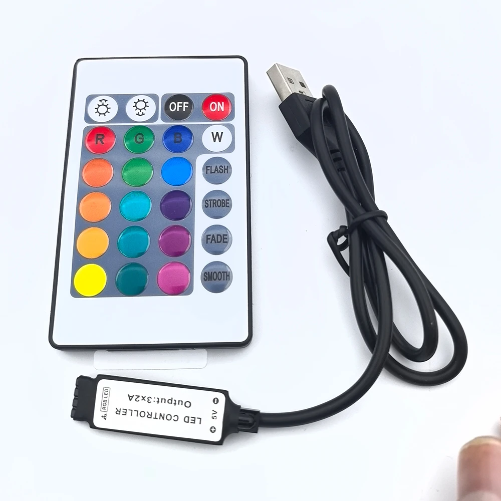 

USB 5V mini 24key 4Pin RGB LED Strip Light RF Controller Control Cable Remote Dimmer for 5050 3528 2835 led Strip