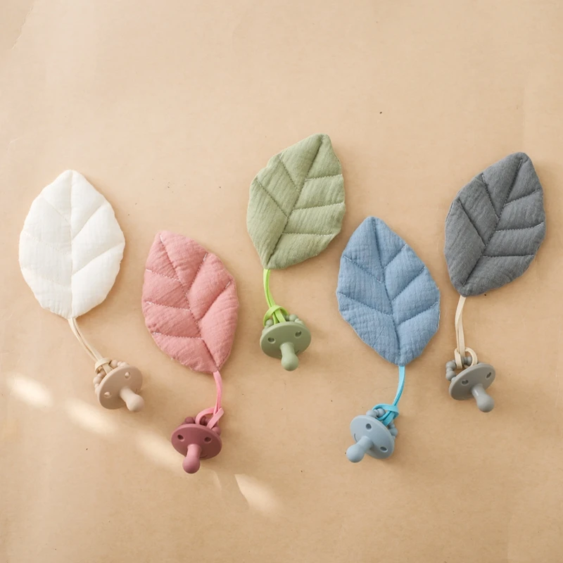 Baby Pacifier Chain Baby Leaf Shaped Pacifier Dummy Holde Nipples Teddy Velvet Teething Chain For Kids Pacifier Holder Chain