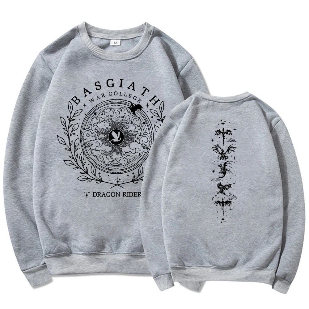 Vintage Basgiath War College 2-Sided Swetahirt Fourth Wing Hoodie Unisex Crewneck Sweatshirts Casual Long Sleeve Dragon Pullover