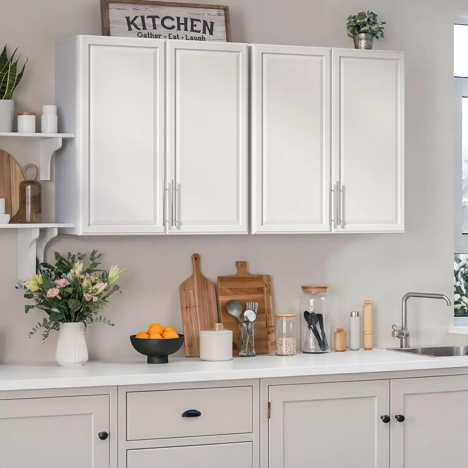 

30’’W Kitchen Cabinets Wall Mounted, Wall Cabinet Storage with Adjustable Shelves, Laundry Room Cabinets, Bathroom Wall Cabinet,