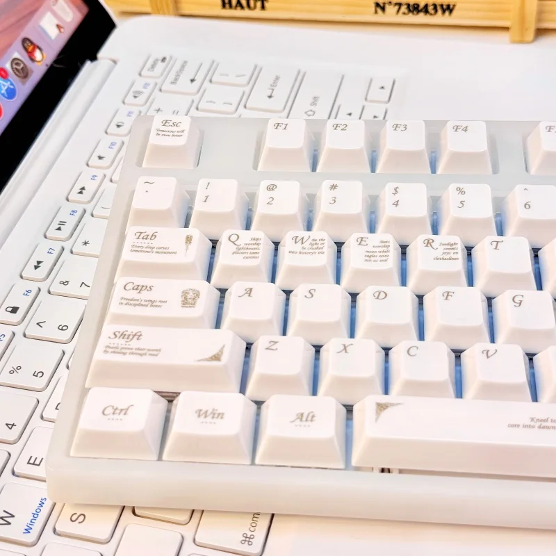 

115 Keys White Ceramic Keycaps Chreey Height Keycaps PBT Cross Axis Customized Mechanical Keyboard Keycaps