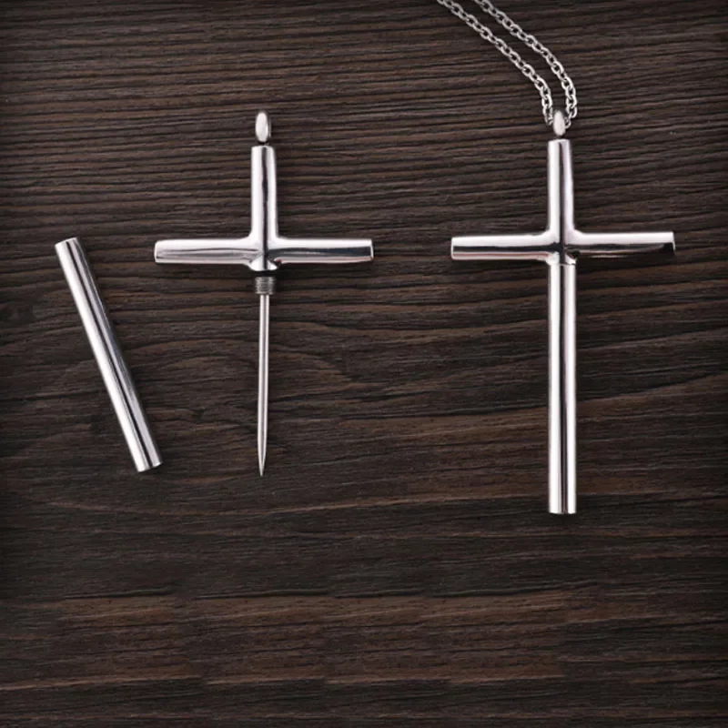 Universal Titanium Steel Toothpick Cross Necklace Personal Safety Supplies For Women Outdoor EDC Spike Anti-wolf Car Accessories