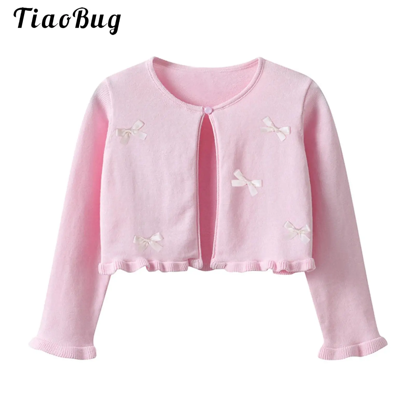 

Sweet Girls Cardigan Sweater Outerwear Kids Long Sleeve Bowknot Knitted One Button Bolero Shrug Jacket Autumn Children Clothes