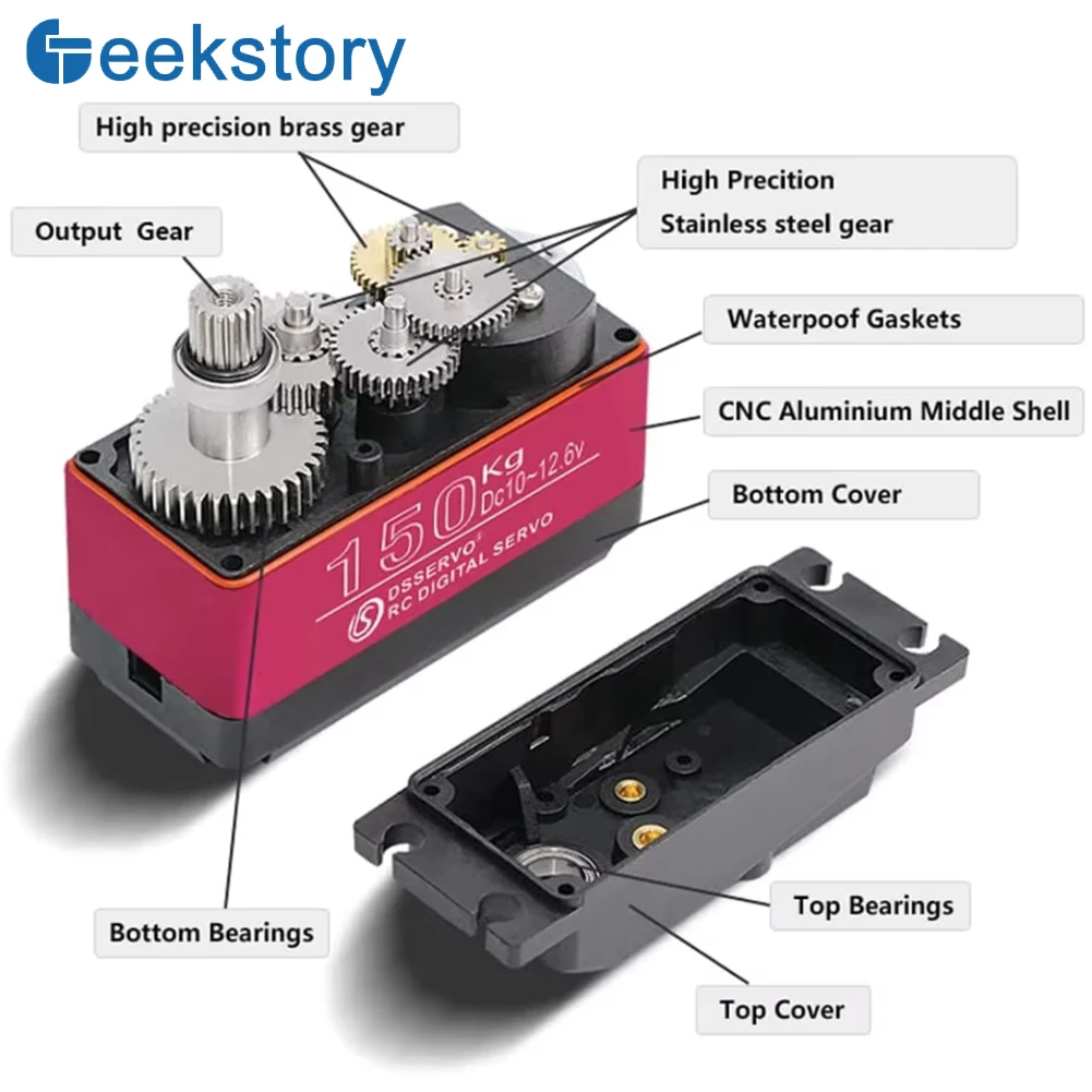 Digital Metal Servo para DIY Robot, duplo eixo, alto torque, direção de aço, 150kg, 270 graus, RDS51150-12V, IP66