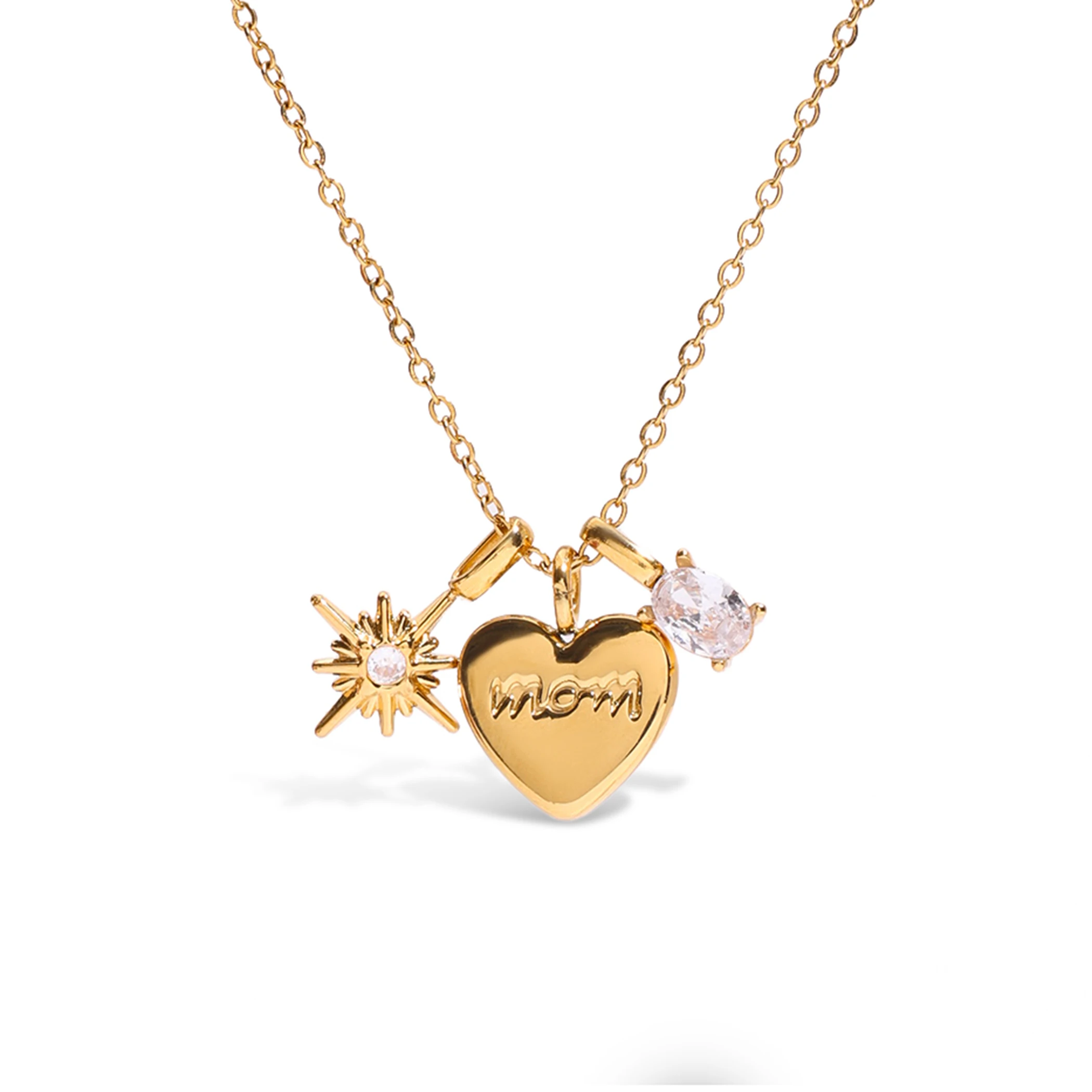 Youthway Love Heart Mom Pendant Necklace For Mother's Day Stainless Steel Delicate Jewelry Gift Zirconia Star Charm Necklace