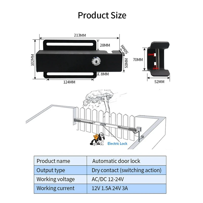 Cerradura automática impermeable duradera de 24V para puertas eléctricas corredizas, control de acceso de puerta