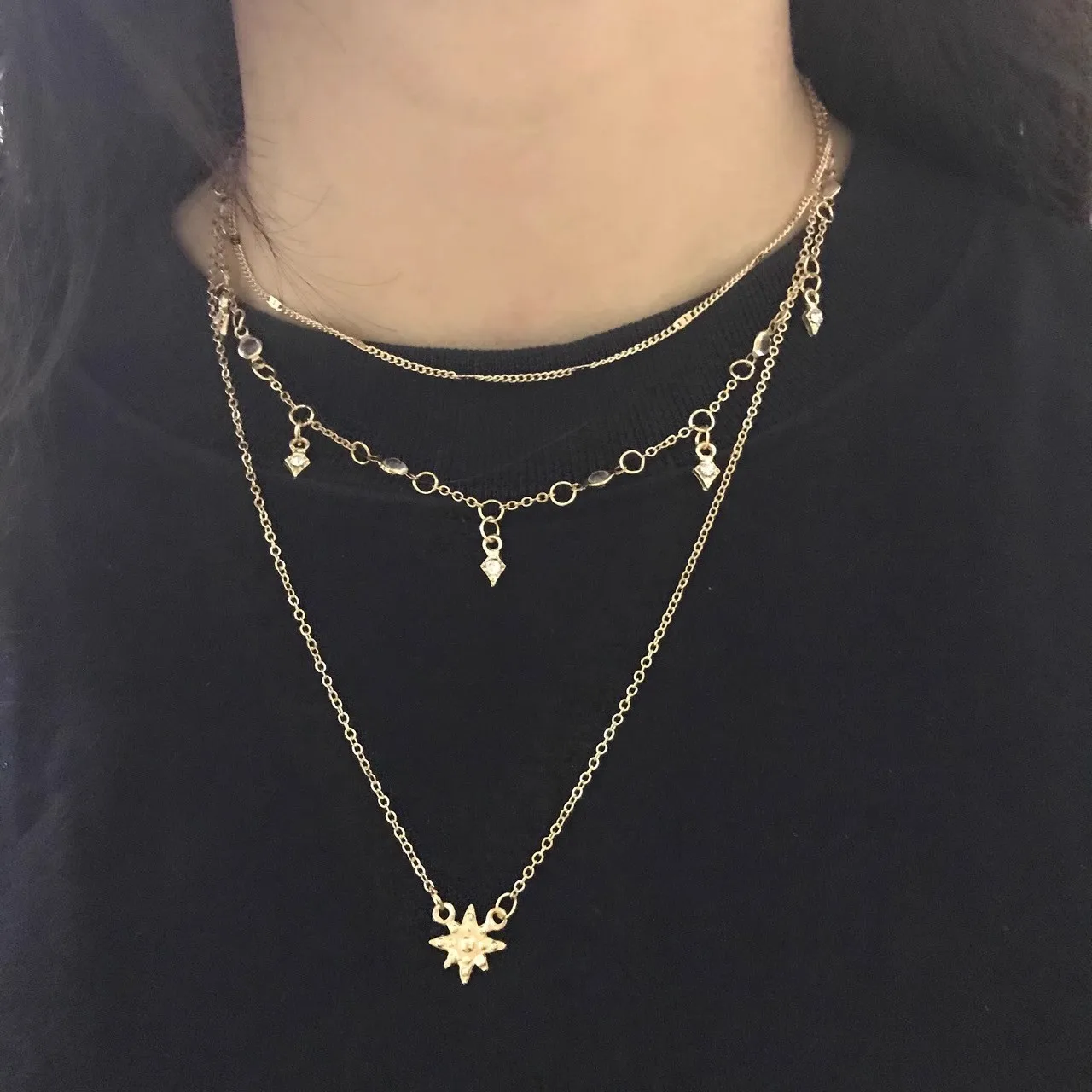 

LByzHan miracle Boho Crystal Pendant Necklace Fashion Multilayer Star Necklaces Statement Deck Chain For Women Jewelry Gift