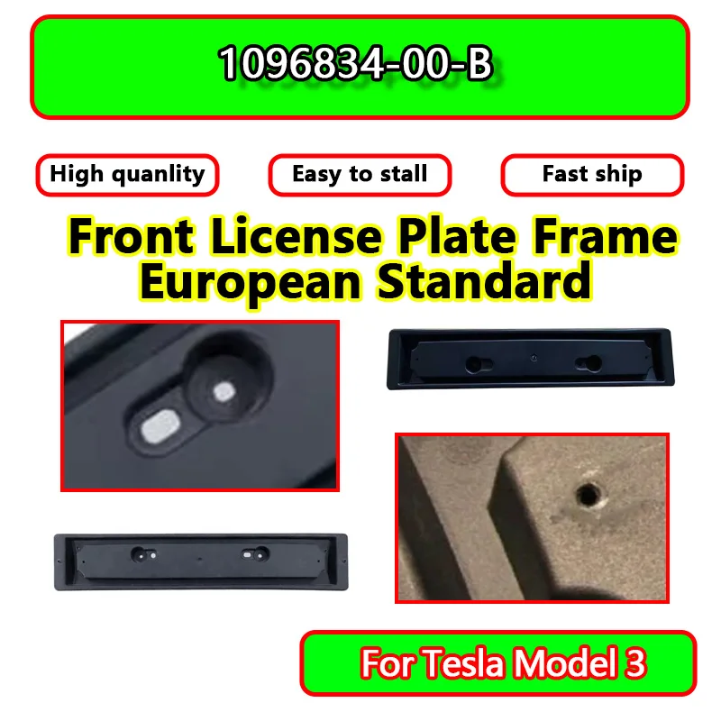 For Tesla Model 3 2021-2023 Front License Plate Frame European Standard Replacement Bracket  1096834-00-B Standard Front Bumper