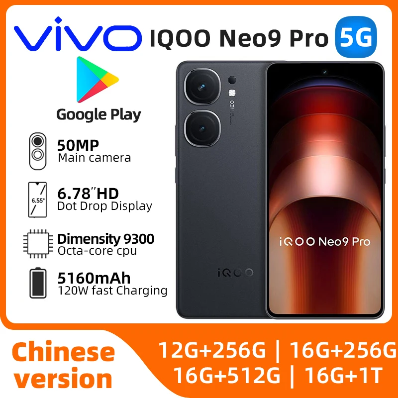 iQOO Neo9 Pro 5g Dimensity9300 6.78inch SmartPhone 144HZ Screen 50MP+16MP Camera 5160mAh 120w Charge Original Android Used Phone