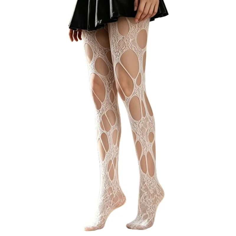 1 Pair Women's Cut-out Lace Over-the-Knee Socks / Fishnet Tights / Gothic Distressed Socks / Party Socks